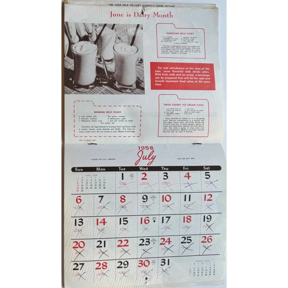 1958 Barton Christmas Holiday Dairy  Wall Calendar Coshocton Ohio Vintage 1950s - Picture 11 of 16